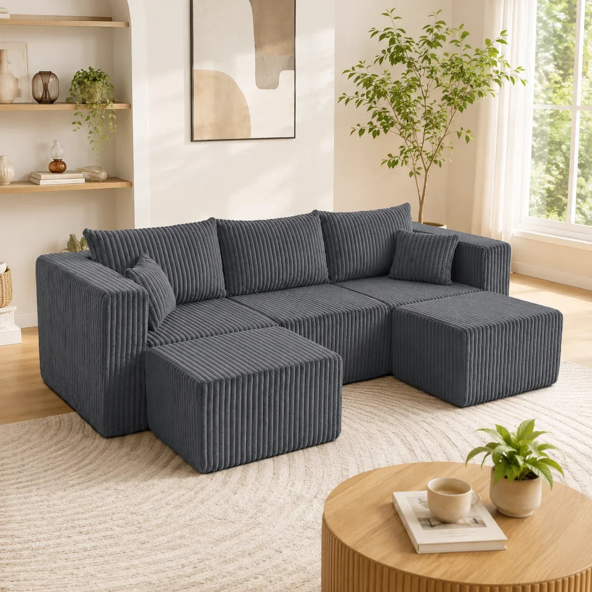 Modular U-Shaped Sectional Sofa, 3-Seat, Corduroy