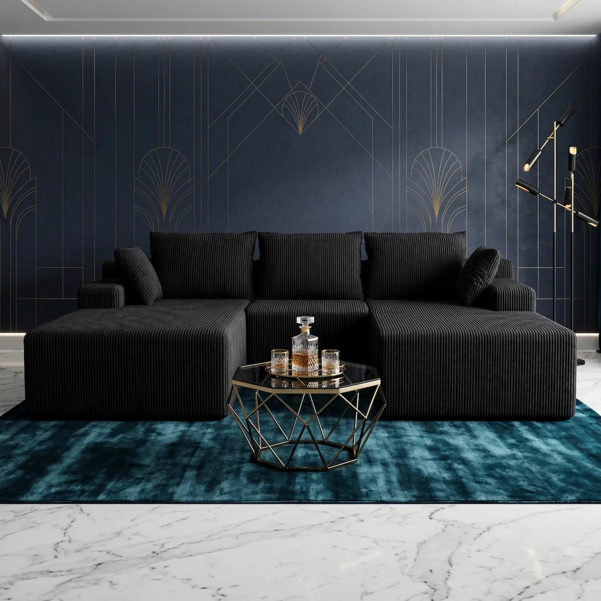 Modular Sectional Sofa 108" U-Shaped with Chaise, Corduroy, Washable Covers