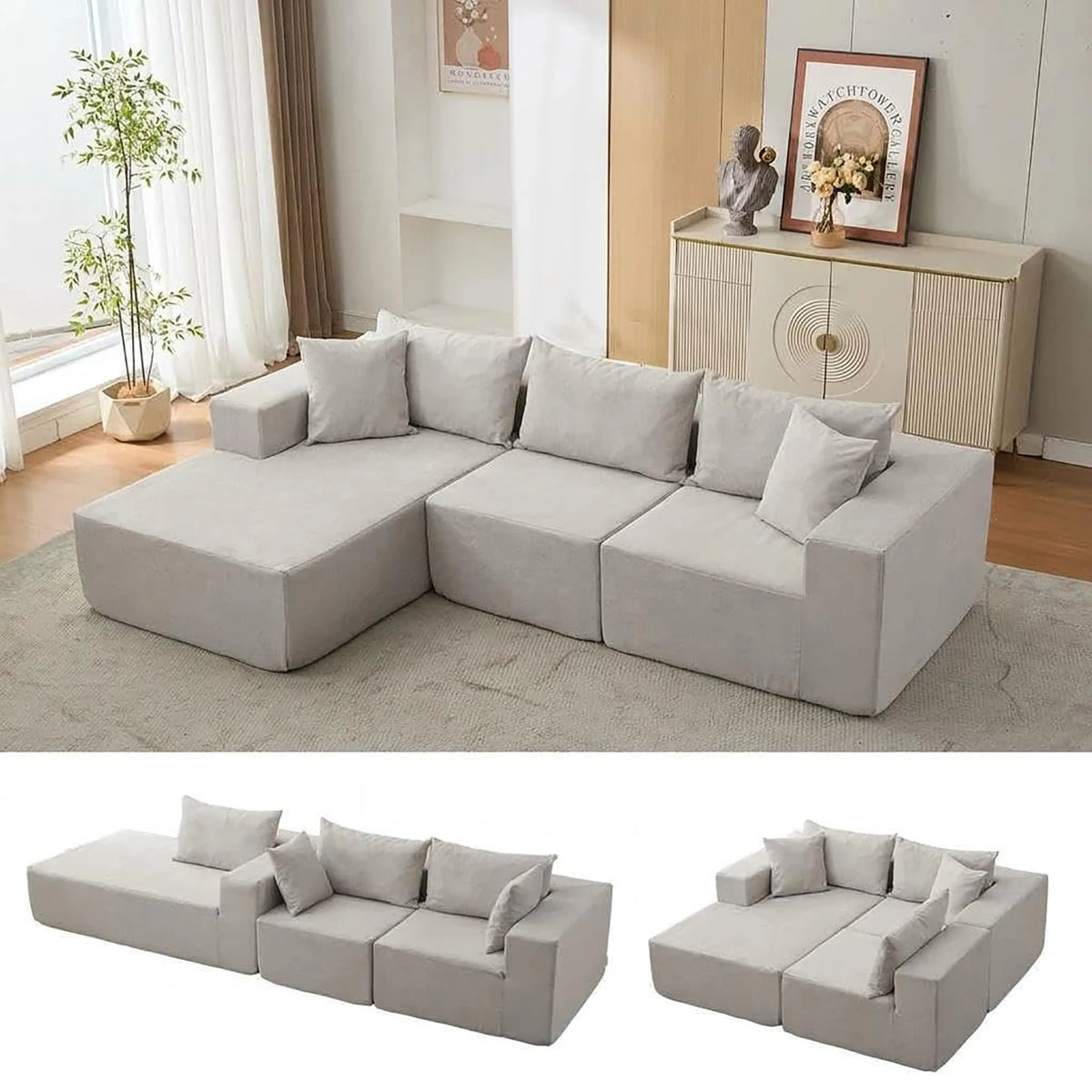 L-Shaped Sectional Sofa 108" with Left Chaise, Corduroy Cloud Couch