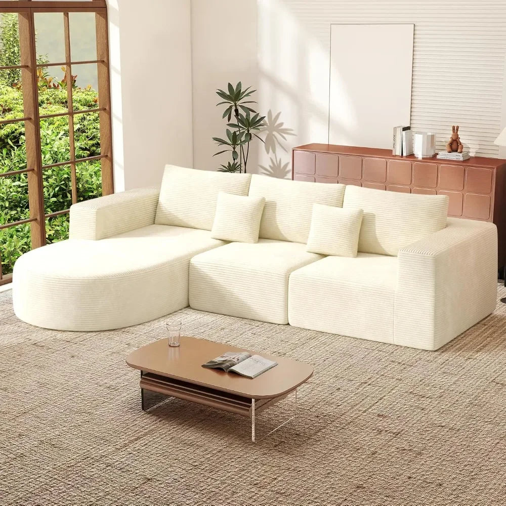 L-Shaped Cloud Sectional Couch with Reversible Chaise, Corduroy