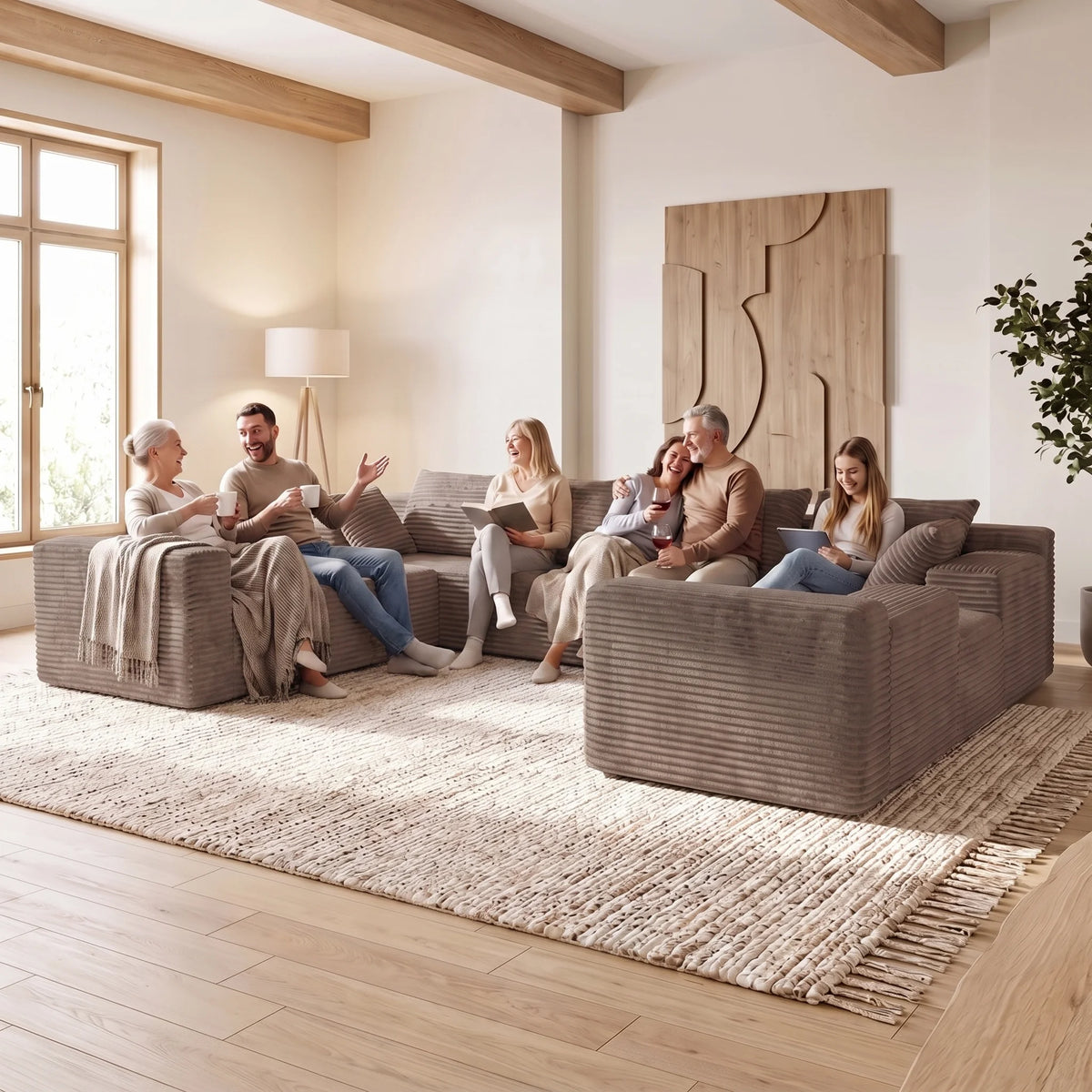 U-Shaped Sectional Sofa 139" Extra Large, Deep Seat, Corduroy