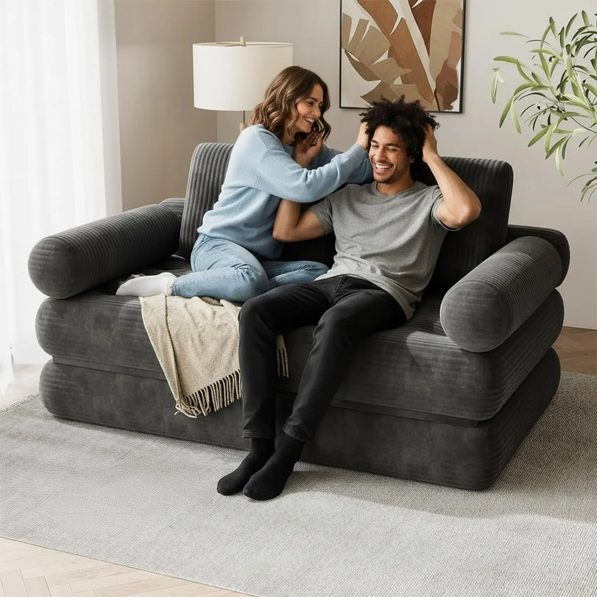 Convertible Sofa Bed 59" 5-in-1 Folding Loveseat Sleeper, Corduroy