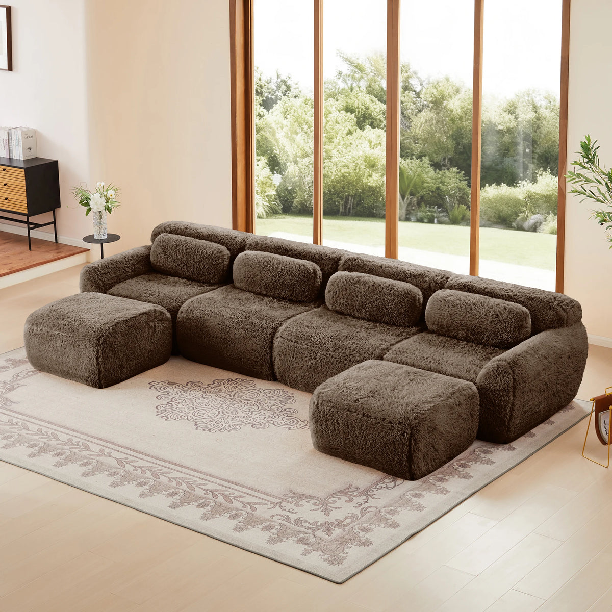U-Shaped Sectional Sofa 149" 4-Seat with Ottoman, Velvet
