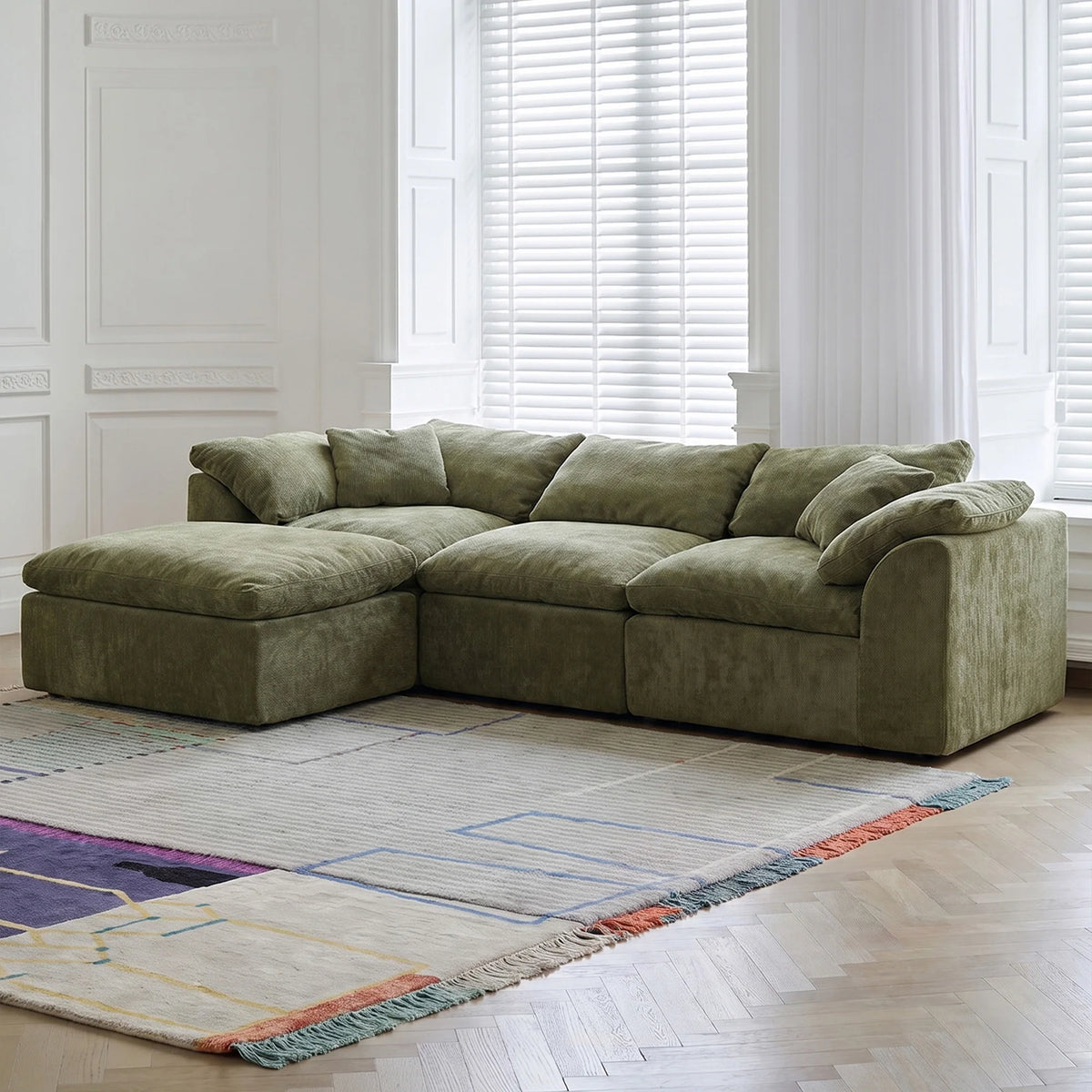 L-Shaped Sectional Sofa 109" with Ottoman, Deep Seat Chenille