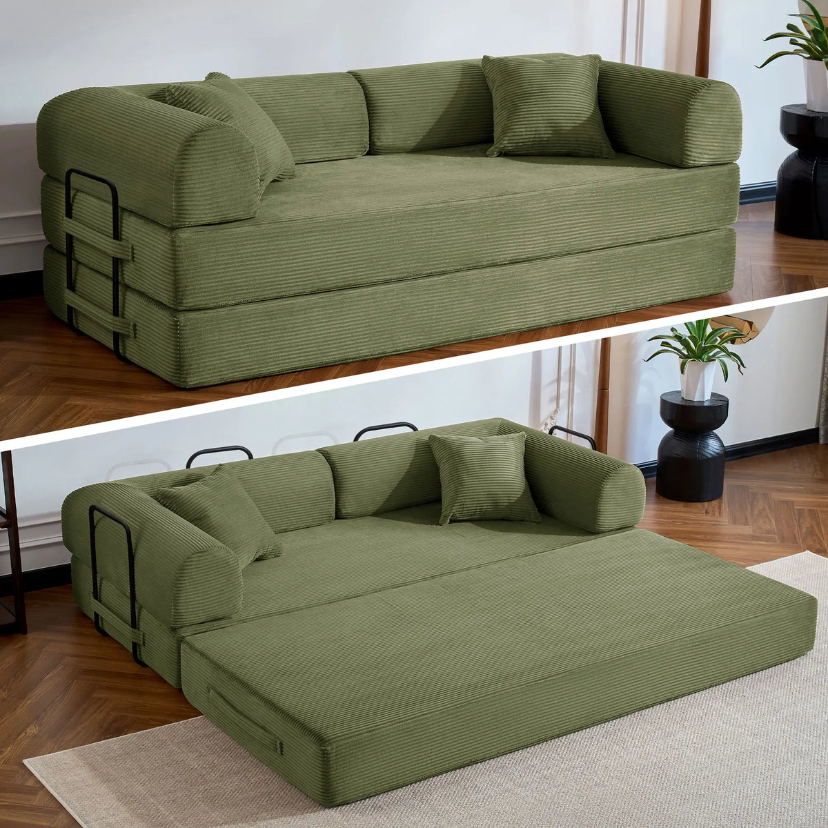Folding Sofa Bed 79" Convertible Floor Couch, Corduroy