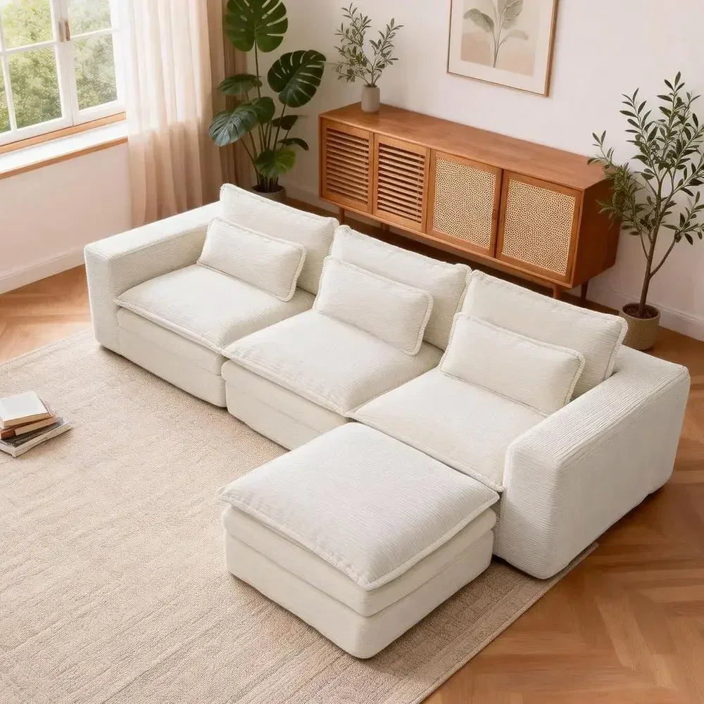Sleeper Sectional Sofa 109" L-Shaped with Ottoman, Corduroy
