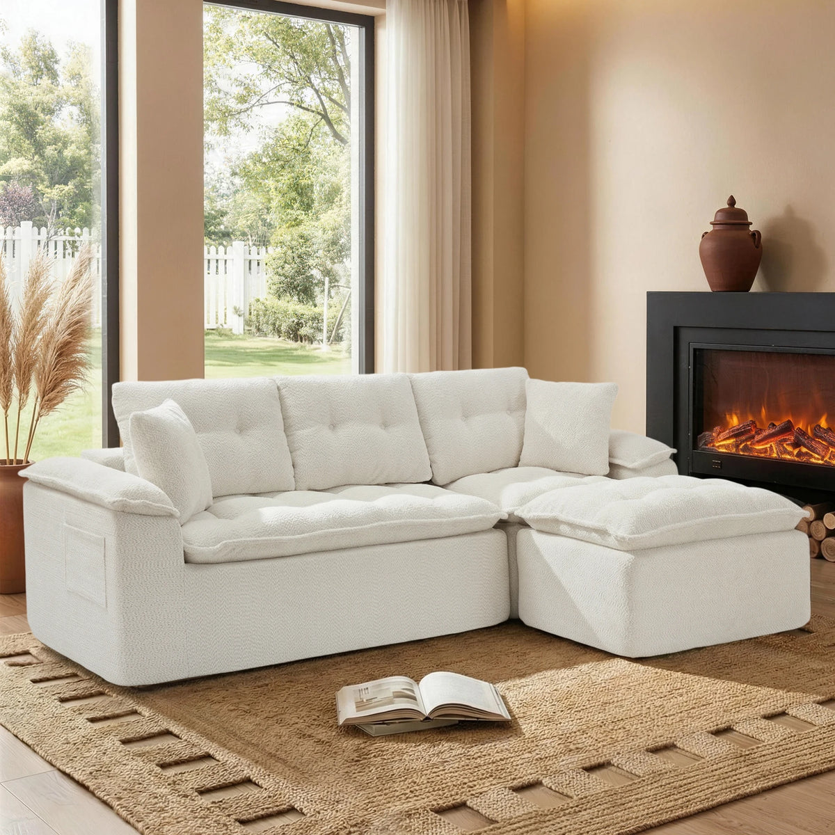 L-Shaped Sectional Sofa 110" with Ottoman, Deep Seat Chenille
