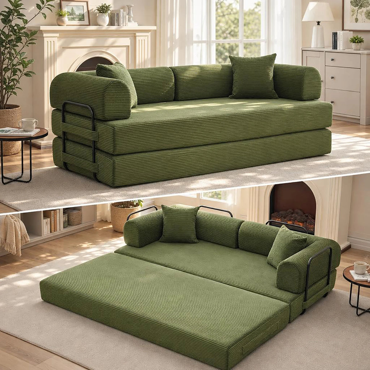 Futon Sofa Bed 79" 4-in-1 Convertible Sleeper Loveseat, Corduroy
